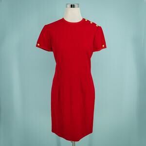 Ralph Lauren Blue Label Size 4 Red Nautical Button Short Sleeve Wool Lined Dress